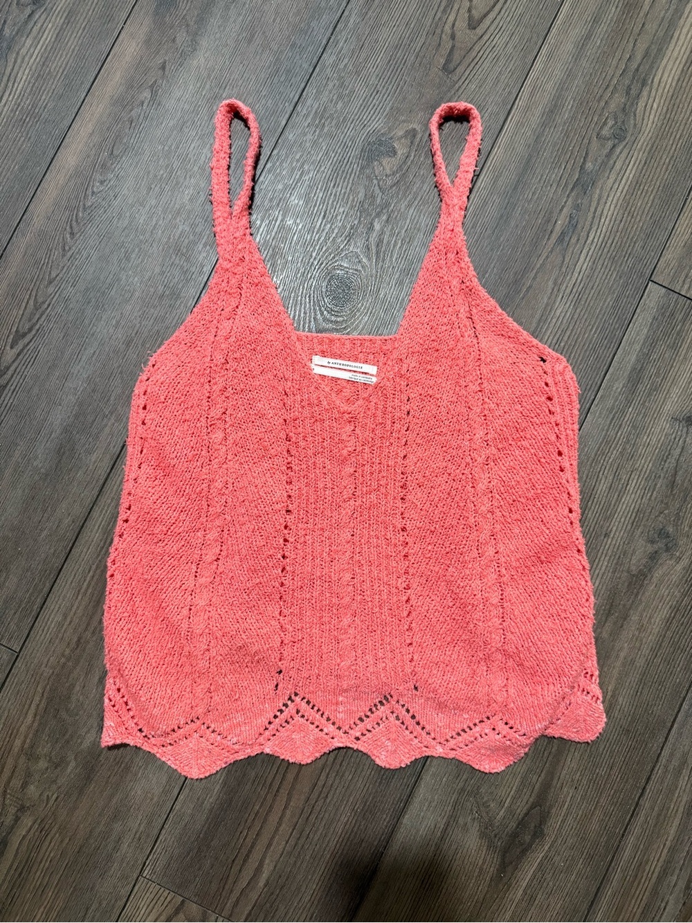 Anthropologie Coral Knit Tank Top Scalloped Hem Boho Sweater Cami Small